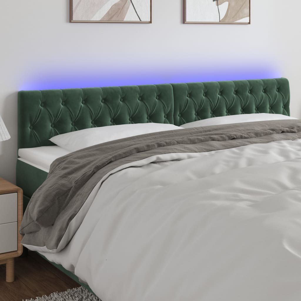 Zagłówek do łóżka z LED, ciemnozielony, 180x7x78/88 cm, aksamit Lumarko