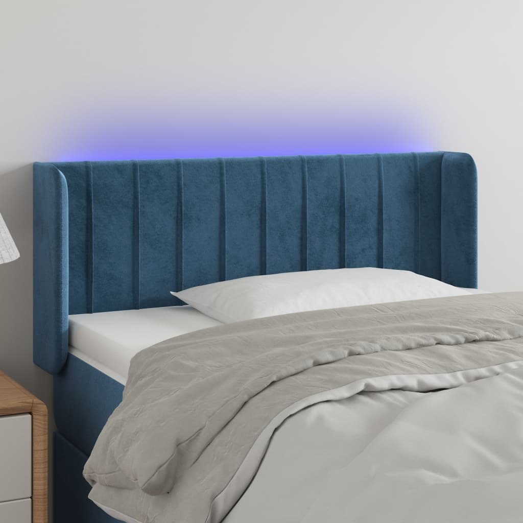 Lumarko Zagłówek do łóżka z LED ciemnoniebieski 103x16x78/88 cm aksamit