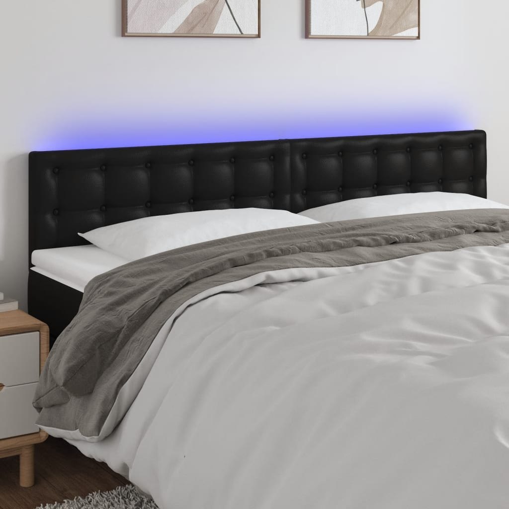 Lumarko Zagłówek do łóżka z LED, czarny, 160x5x78/88 cm, sztuczna skóra
