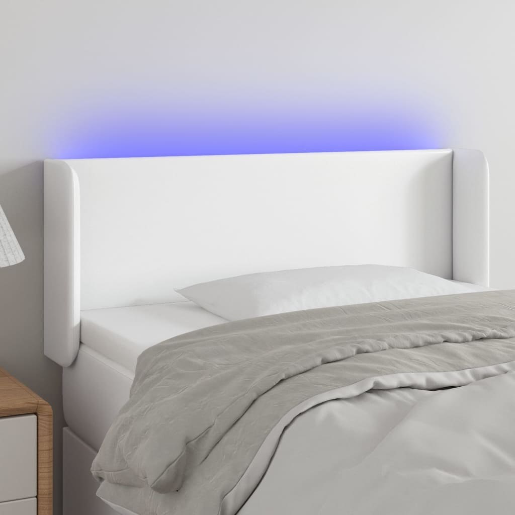 Lumarko Zagłówek do łóżka z LED, biały, 83x16x78/88 cm, sztuczna skóra