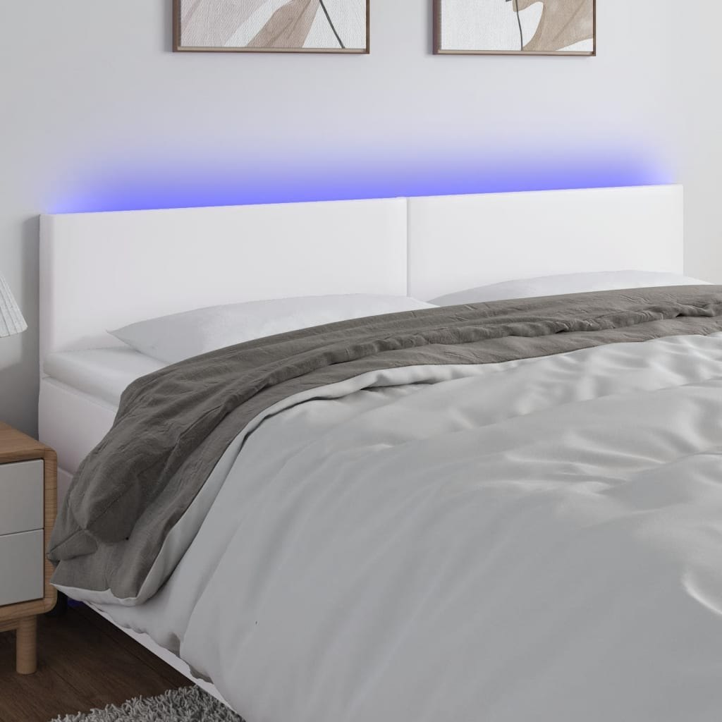 Lumarko Zagłówek do łóżka z LED, biały, 160x5x78/88 cm, sztuczna skóra