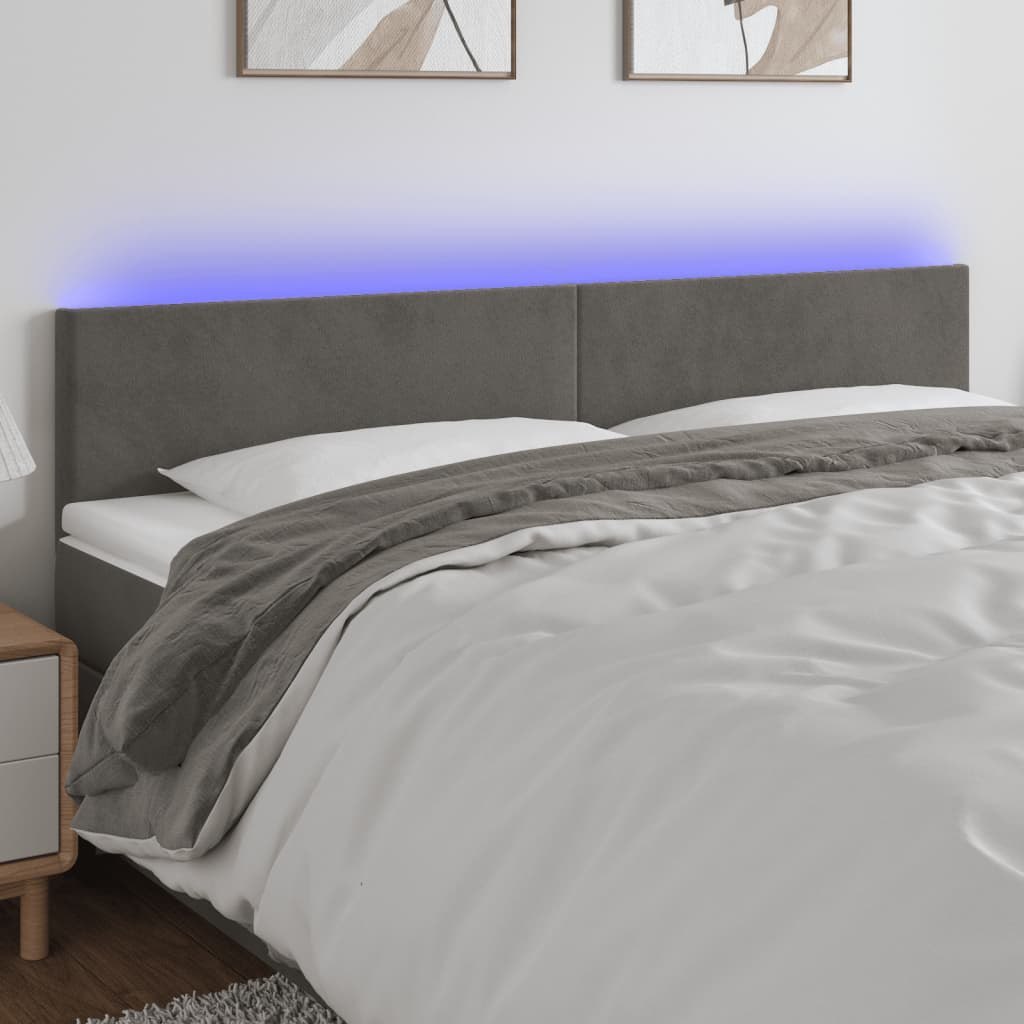 Lumarko Zagłówek do łóżka z LED, ciemnoszary, 160x5x78/88 cm, aksamit