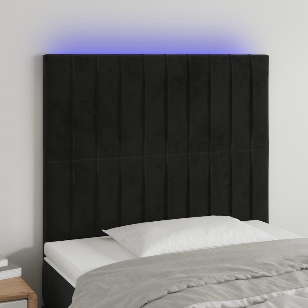 Lumarko Zagłówek do łóżka z LED, czarny, 80x5x118/128 cm, aksamit
