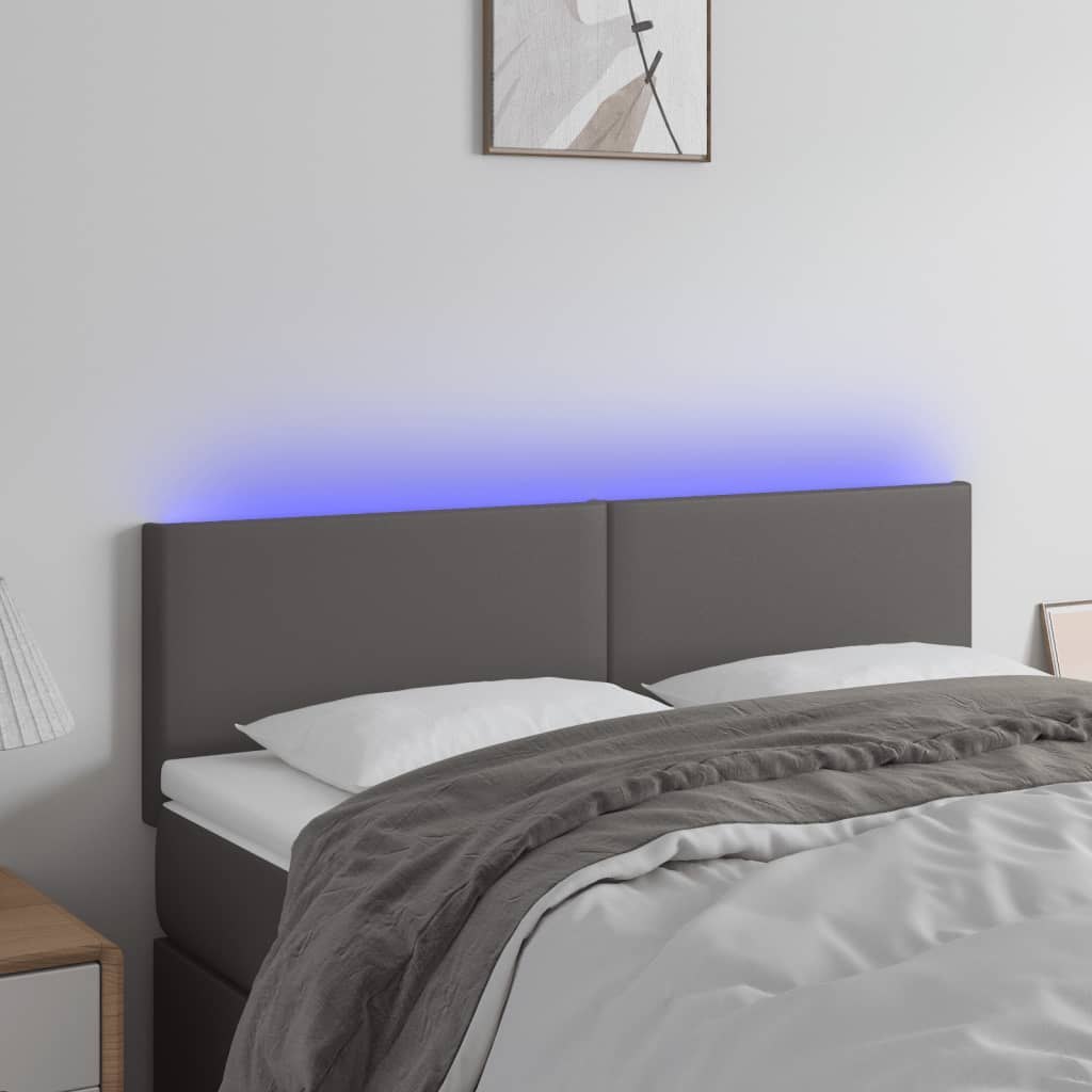 Lumarko Zagłówek do łóżka z LED, szary, 144x5x78/88 cm, sztuczna skóra