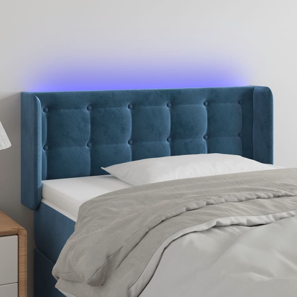 Lumarko Zagłówek do łóżka z LED ciemnoniebieski 103x16x78/88 cm aksamit