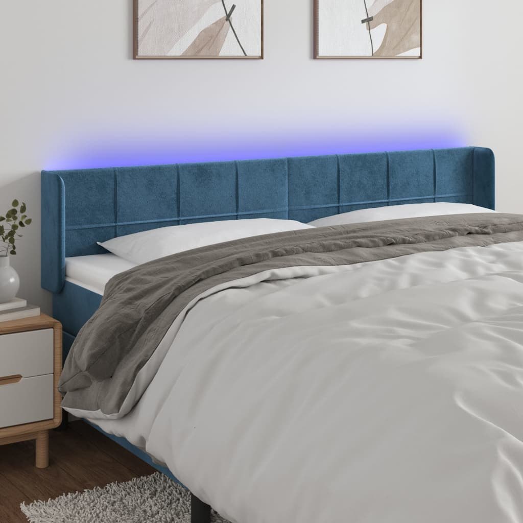 Lumarko Zagłówek do łóżka z LED ciemnoniebieski 163x16x78/88 cm aksamit