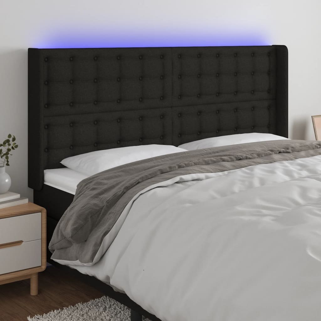 Lumarko Zagłówek do łóżka z LED, czarny, 183x16x118/128 cm, tkanina