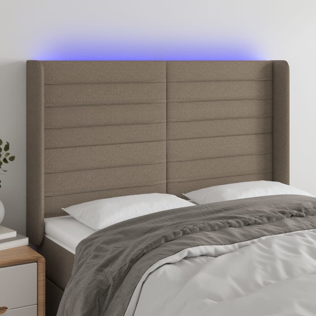 Lumarko Zagłówek do łóżka z LED, taupe, 147x16x118/128 cm, tkanina