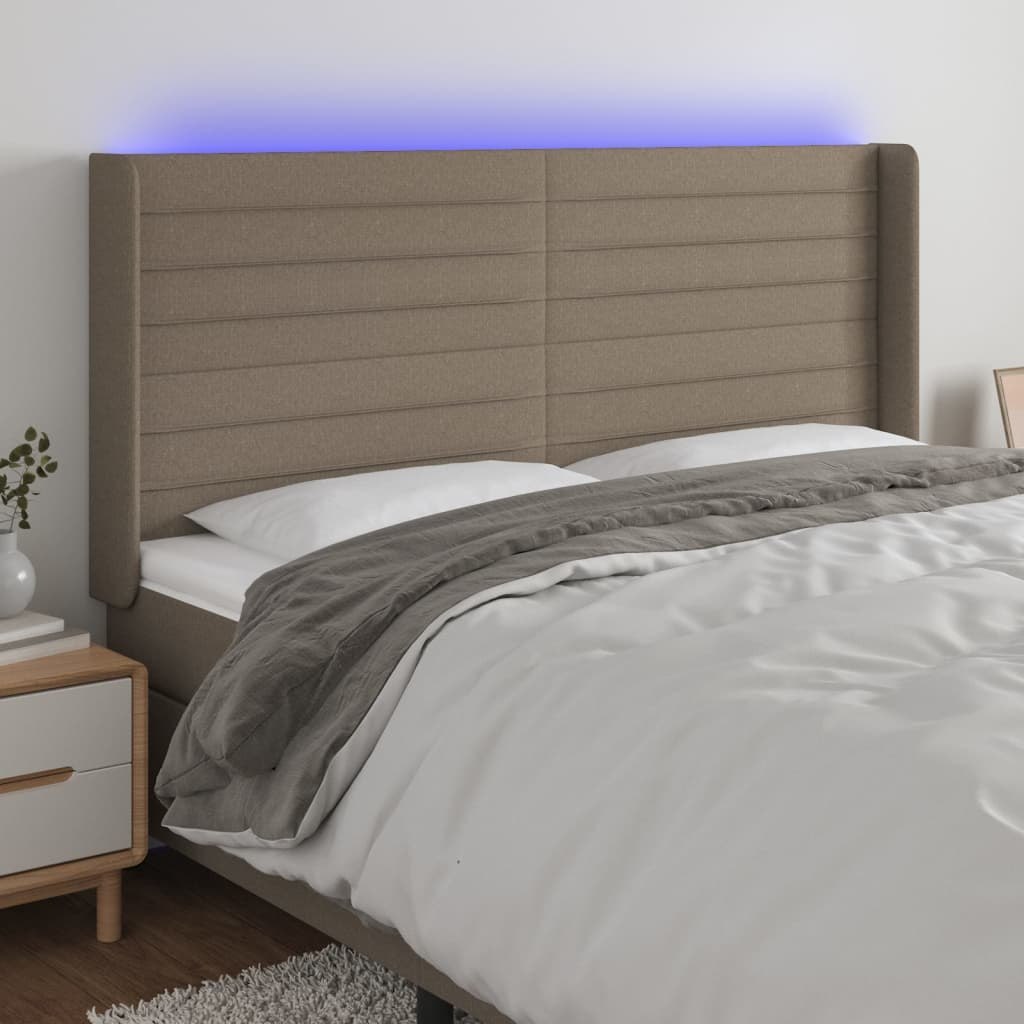 Lumarko Zagłówek do łóżka z LED, taupe, 183x16x118/128 cm, tkanina