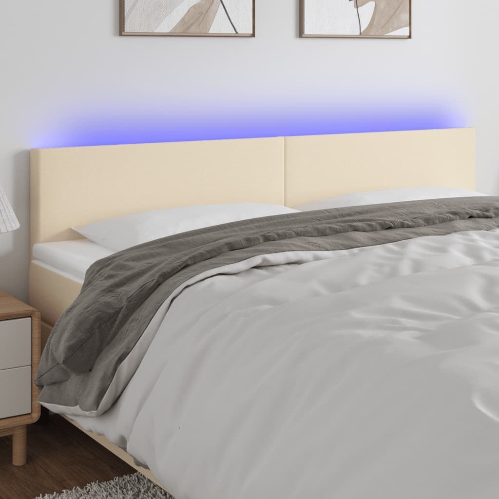 Lumarko Zagłówek do łóżka z LED, kremowy, 180x5x78/88 cm, tkanina