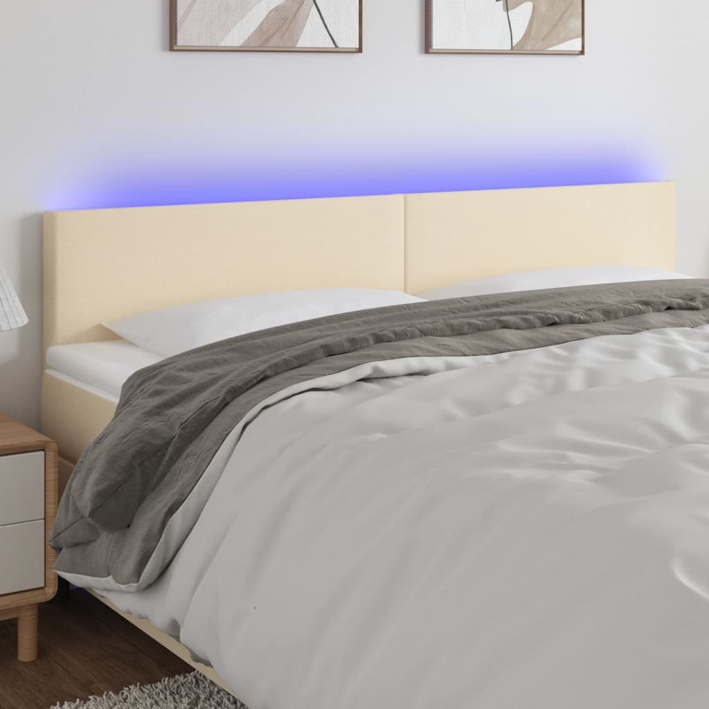 Lumarko Zagłówek do łóżka z LED, kremowy, 200x5x78/88 cm, tkanina