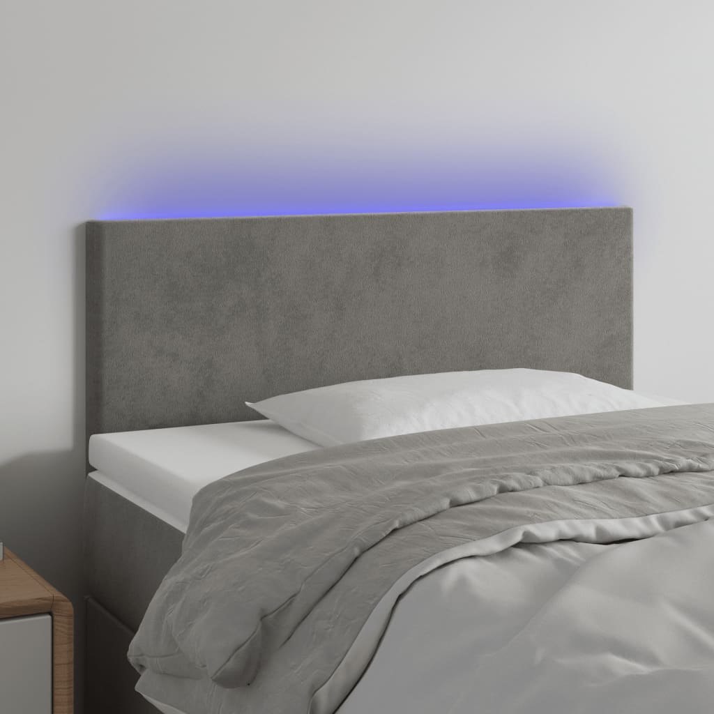 Lumarko Zagłówek do łóżka z LED, jasnoszary, 80x5x78/88 cm, aksamit