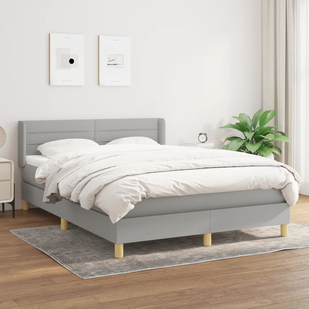 Lumarko Łóżko kontynentalne z materacem  jasnoszare 140x200 cm  tkanina