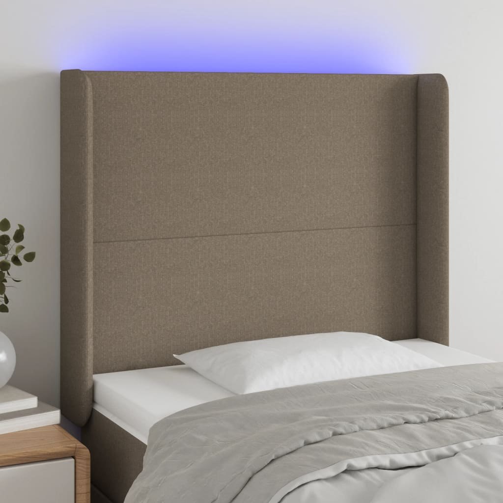 Lumarko Zagłówek do łóżka z LED, taupe, 93x16x118/128 cm, tkanina