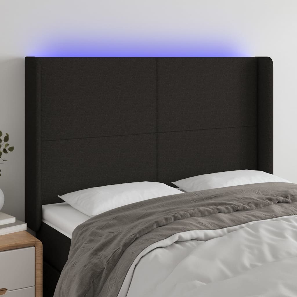 Lumarko Zagłówek do łóżka z LED, czarny, 147x16x118/128 cm, tkanina