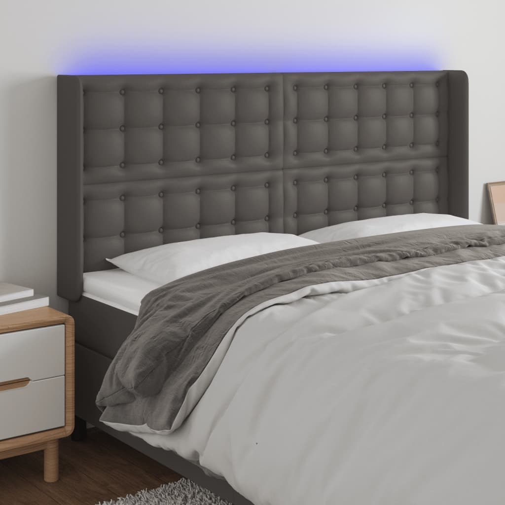 Lumarko Zagłówek do łóżka z LED, szary, 147x16x118/128cm sztuczna skóra