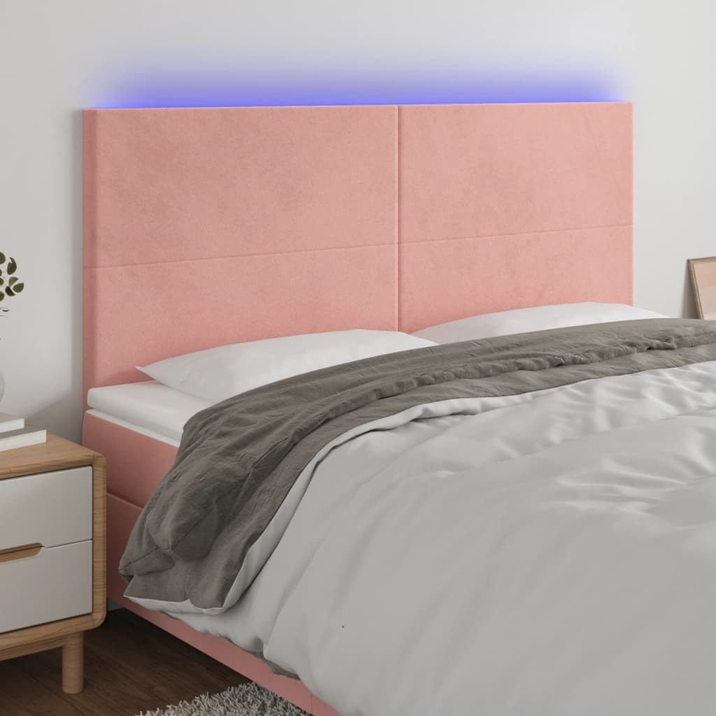 Lumarko Zagłówek do łóżka z LED, różowy, 180x5x118/128 cm, aksamit