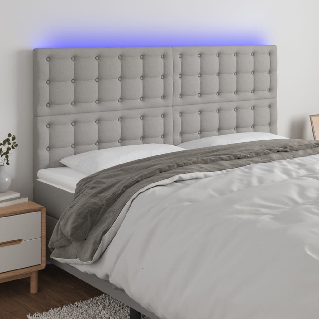 Lumarko Zagłówek do łóżka z LED, jasnoszary, 180x5x118/128 cm, tkanina