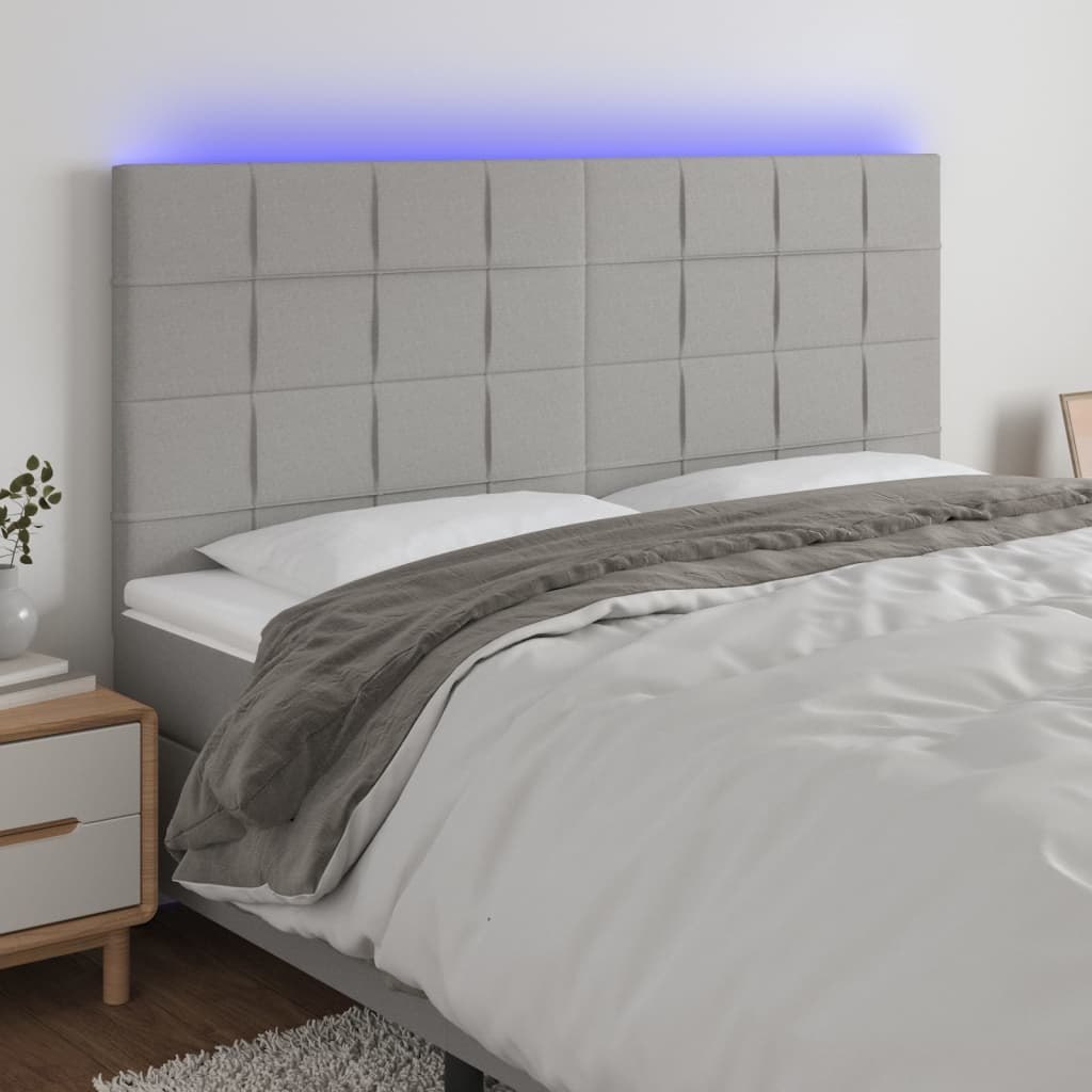 Lumarko Zagłówek do łóżka z LED, jasnoszary, 200x5x118/128 cm, tkanina