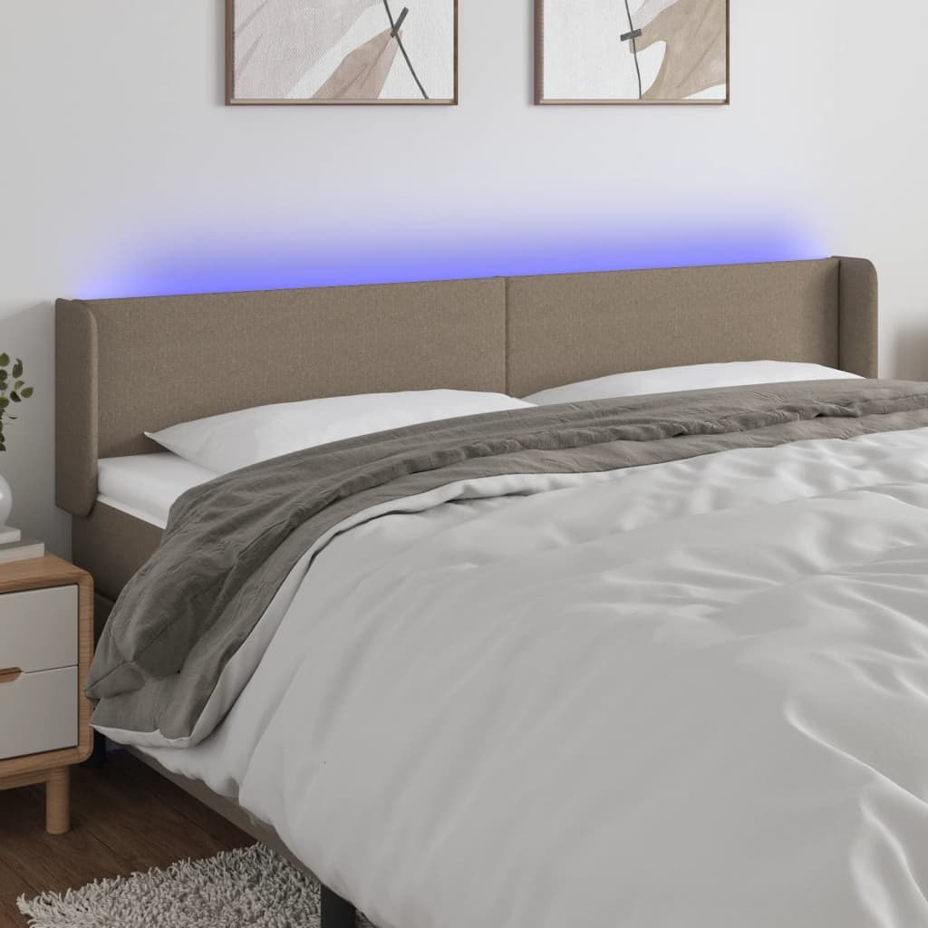 Lumarko Zagłówek do łóżka z LED, taupe, 163x16x78/88 cm, tkanina