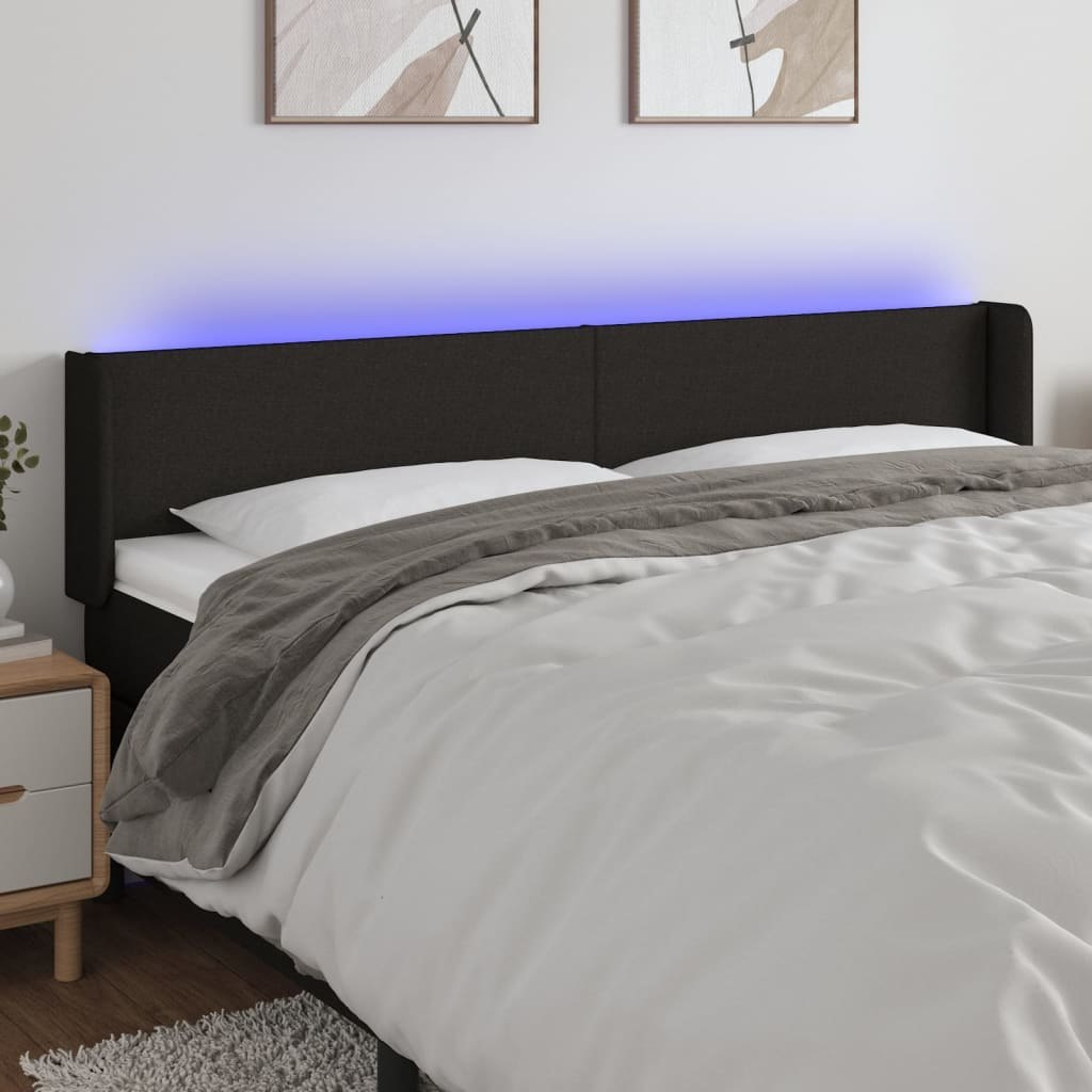 Lumarko Zagłówek do łóżka z LED, czarny, 203x16x78/88 cm, tkanina