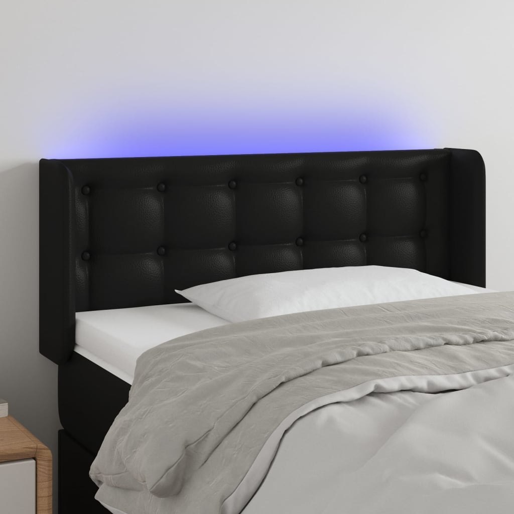Lumarko Zagłówek do łóżka z LED, czarny, 103x16x78/88cm, sztuczna skóra