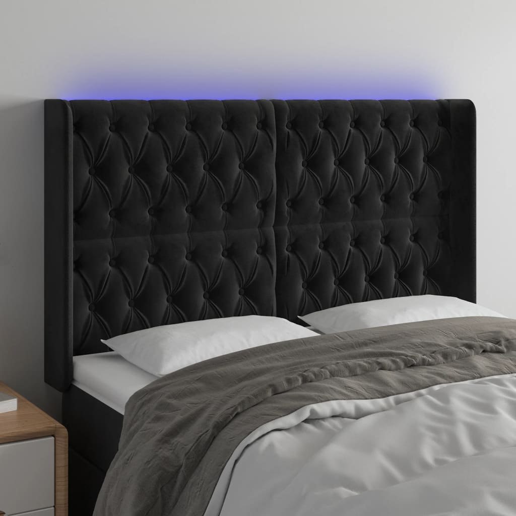 Lumarko Zagłówek do łóżka z LED, czarny, 163x16x118/128 cm, aksamit