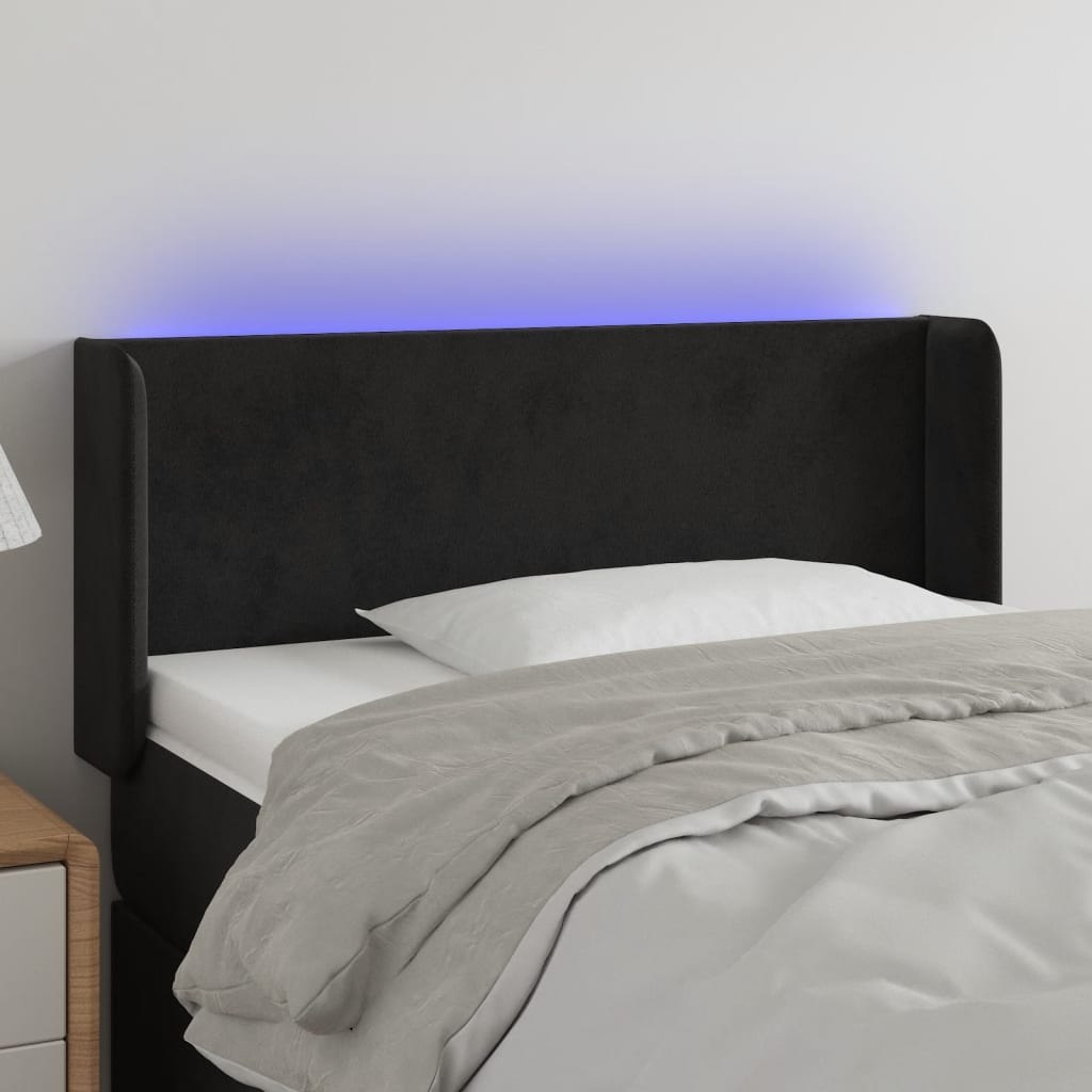 Lumarko Zagłówek do łóżka z LED, czarny, 83x16x78/88 cm, aksamit