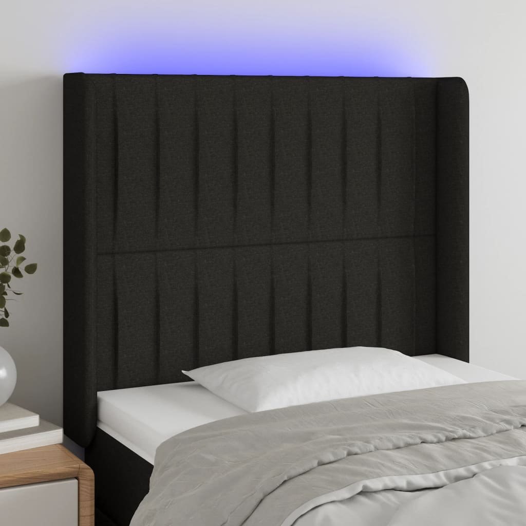 Lumarko Zagłówek do łóżka z LED, czarny, 93x16x118/128 cm, tkanina