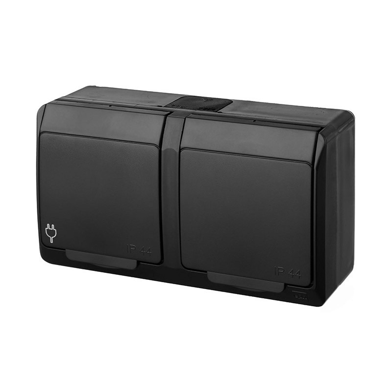 Elektro-Plast nasielsk HERMES IP44 gniazdo hermetyczne natynkowe podwójne z uziemieniem 2x2P+Z schuko czarne 0325-09 0325-09