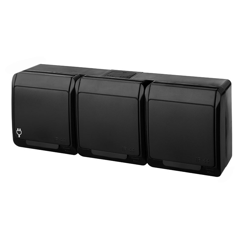 Gniazdo potrójne Elektro-plast Nasielsk Hermes 0326-09 z uziemieniem 3x2P+Z schuko czarne