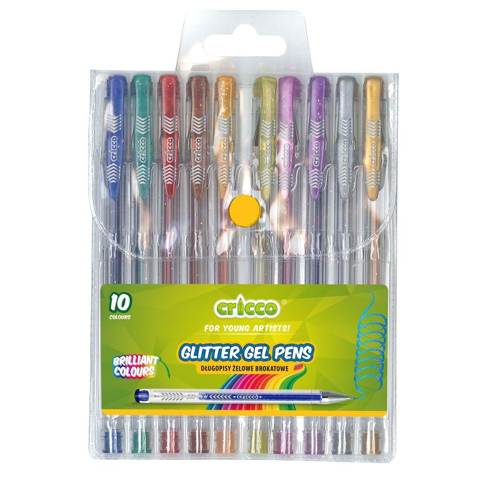 Cricco Długopisy żelowe brokatowe 10 kolorów CRICCO