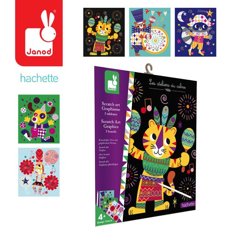 Janod Zestaw Kreatywny do Zdrapywania Graficzne Zwierzątka 4+