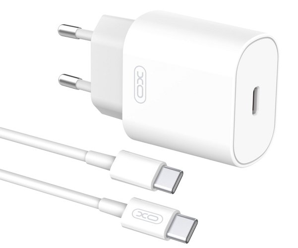 XO ładowarka sieciowa L91 PD 25W 1x USB-C biała + kabel USB-C - USB-C