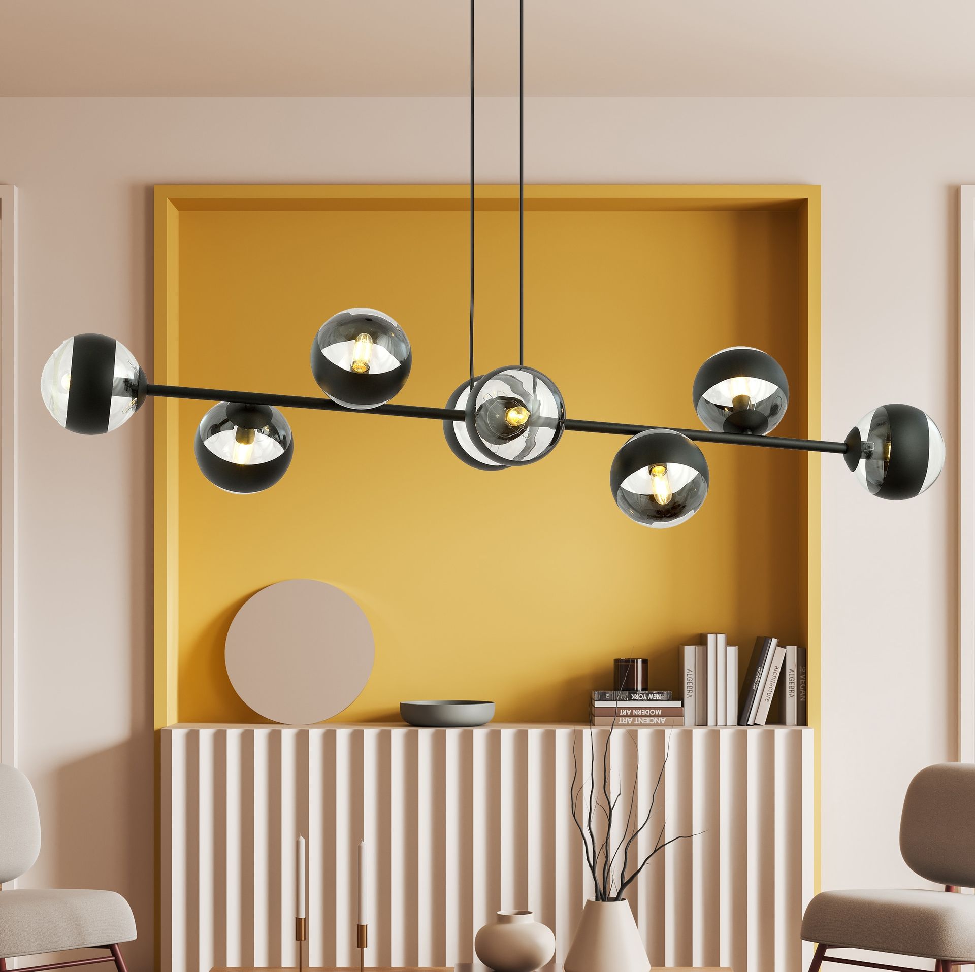 ROSSI 8 BL STRIPE lampa sufitowa wisząca czarna szklane klosze kule DESIGN