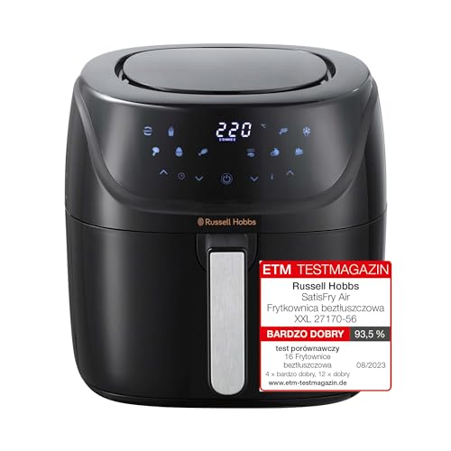 Russell Hobbs Frytkownica beztłuszczowa XXL, 8L, 10 programów, można myć w zmywarce, max. 220°C, ekran dotykowy, timer, gotowanie, grillowanie, pieczenie, rozmrażanie, suszenie itp. SatisFry 27170-56