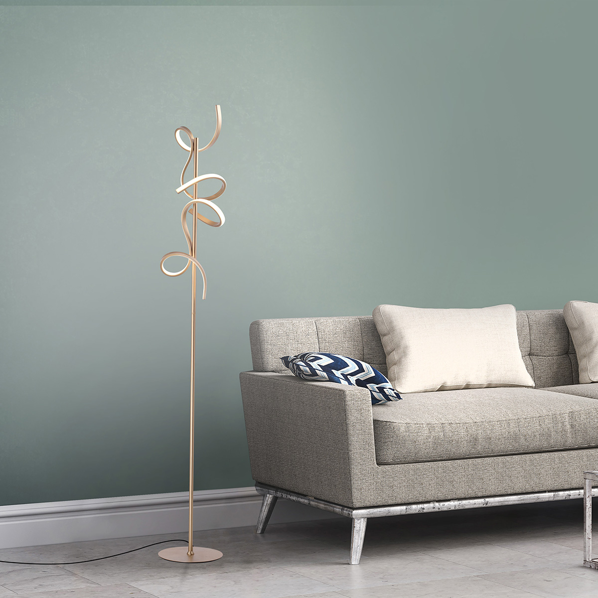 Paul Neuhaus Designerska lampa podłogowa z mosiądzu z diodą LED i ściemniaczem - Krisscross