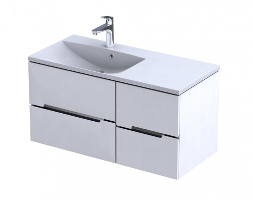 Oristo Szafka wisząca SILVER UNI 100 cm z umywalką AMELIA, LEWA BIAŁY POŁYSK, LISTWA CHROM OR33-SD2S-60-1-V3 + OR33-SN1S-40-1 + UME-AM-100-92-L