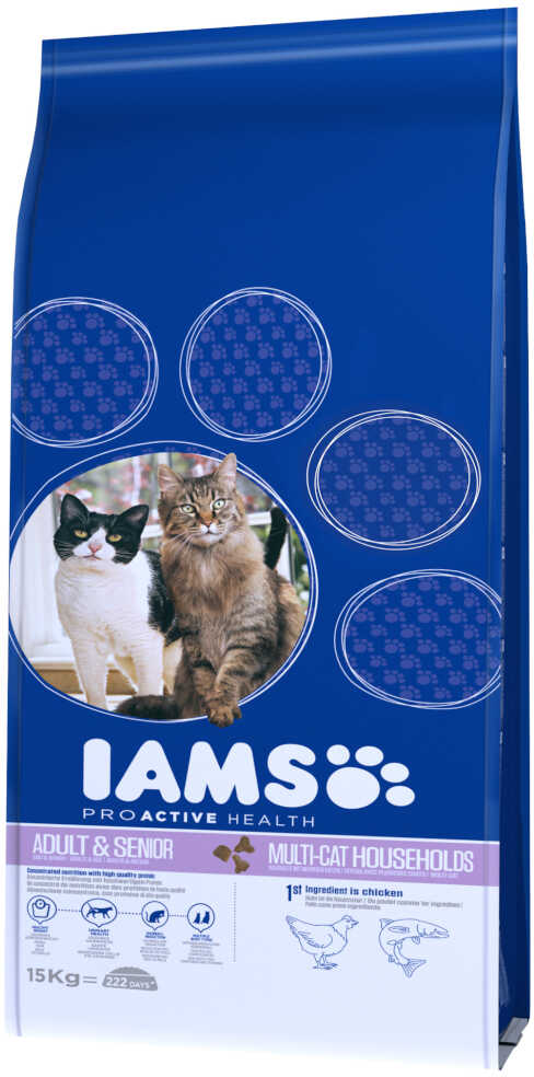 Dwupak IAMS, 2 x 10/15 kg - Adult Multi-Cat Household, 2 x 15 kg Dostawa GRATIS!