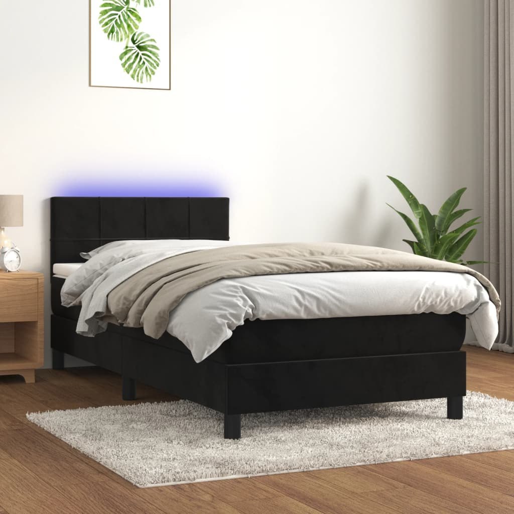 Łóżko kontynentalne z materacem i LED, czarny aksamit 100x200cm Lumarko!