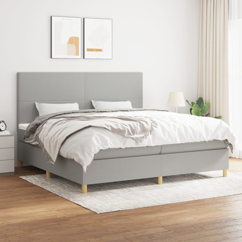 Lumarko Łóżko kontynentalne z materacem, jasnoszare, tkanina 200x200 cm