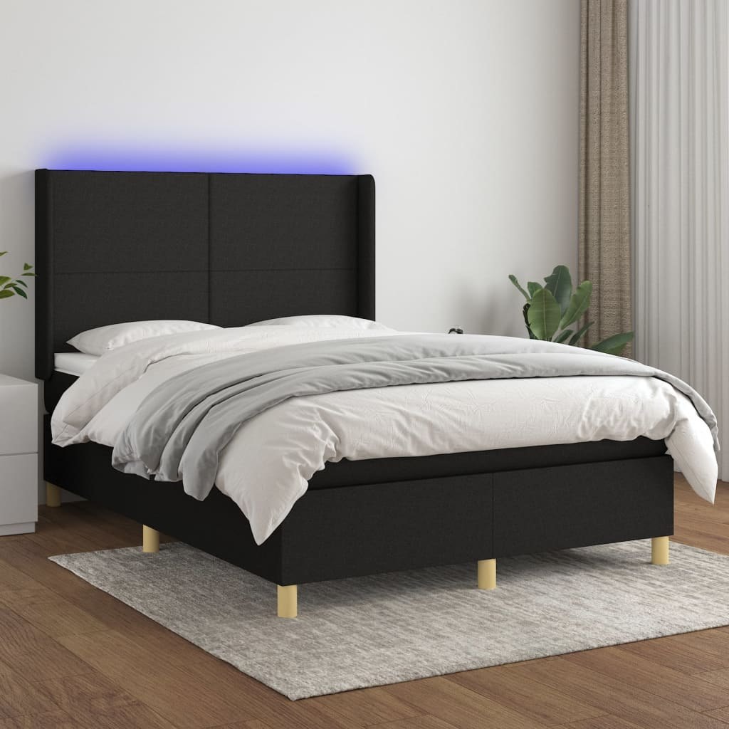 Lumarko Łóżko kontynentalne z materacem  czarne  140x200 cm  tkanina