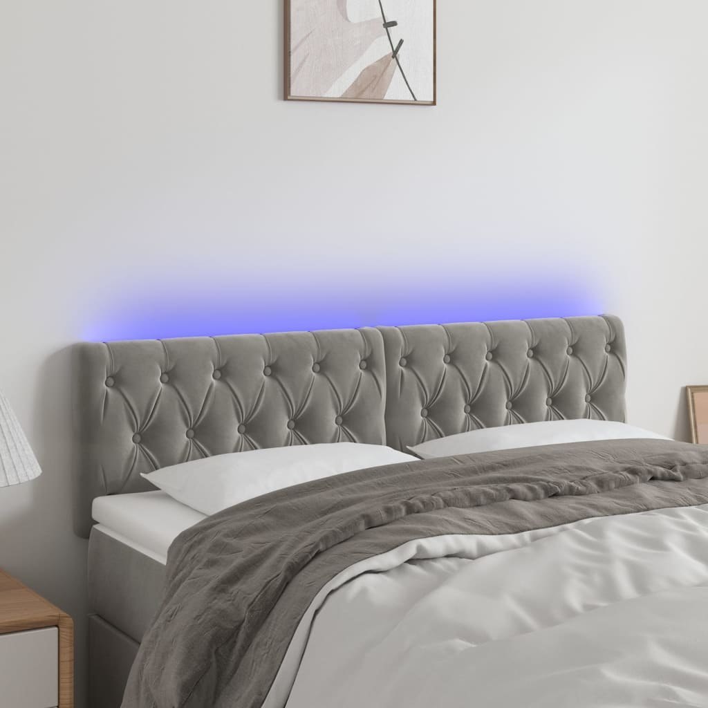 Lumarko Zagłówek do łóżka z LED, jasnoszary, 144x7x78/88 cm, aksamit