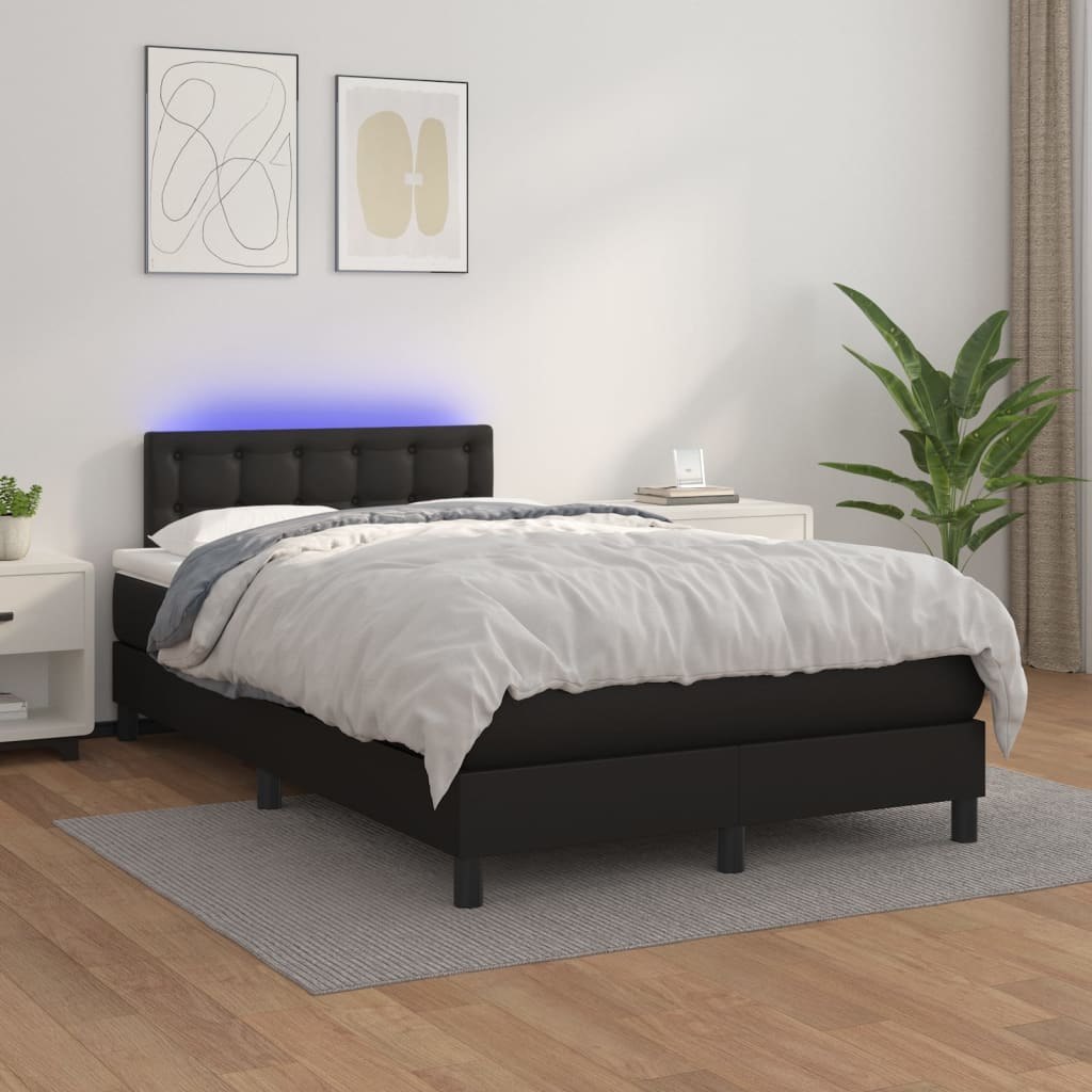 Lumarko Łóżko kontynentalne z materacem i LED czarna ekoskóra 120x200cm