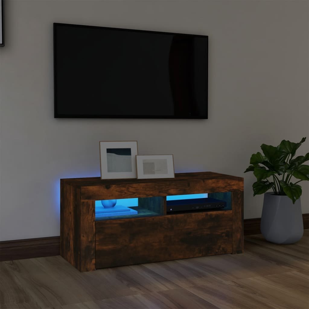 Фото - Підставка / кріплення VidaXL Szafka pod TV z oświetleniem LED, przydymiony dąb, 90x35x40 cm Lumarko! 