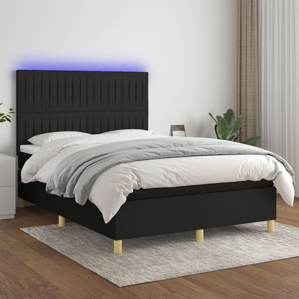 Lumarko Łóżko kontynentalne z materacem  czarne  140x200 cm  tkanina