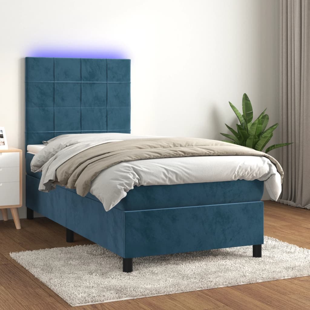 Lumarko Łóżko kontynentalne, materac i LED, niebieski aksamit 80x200 cm