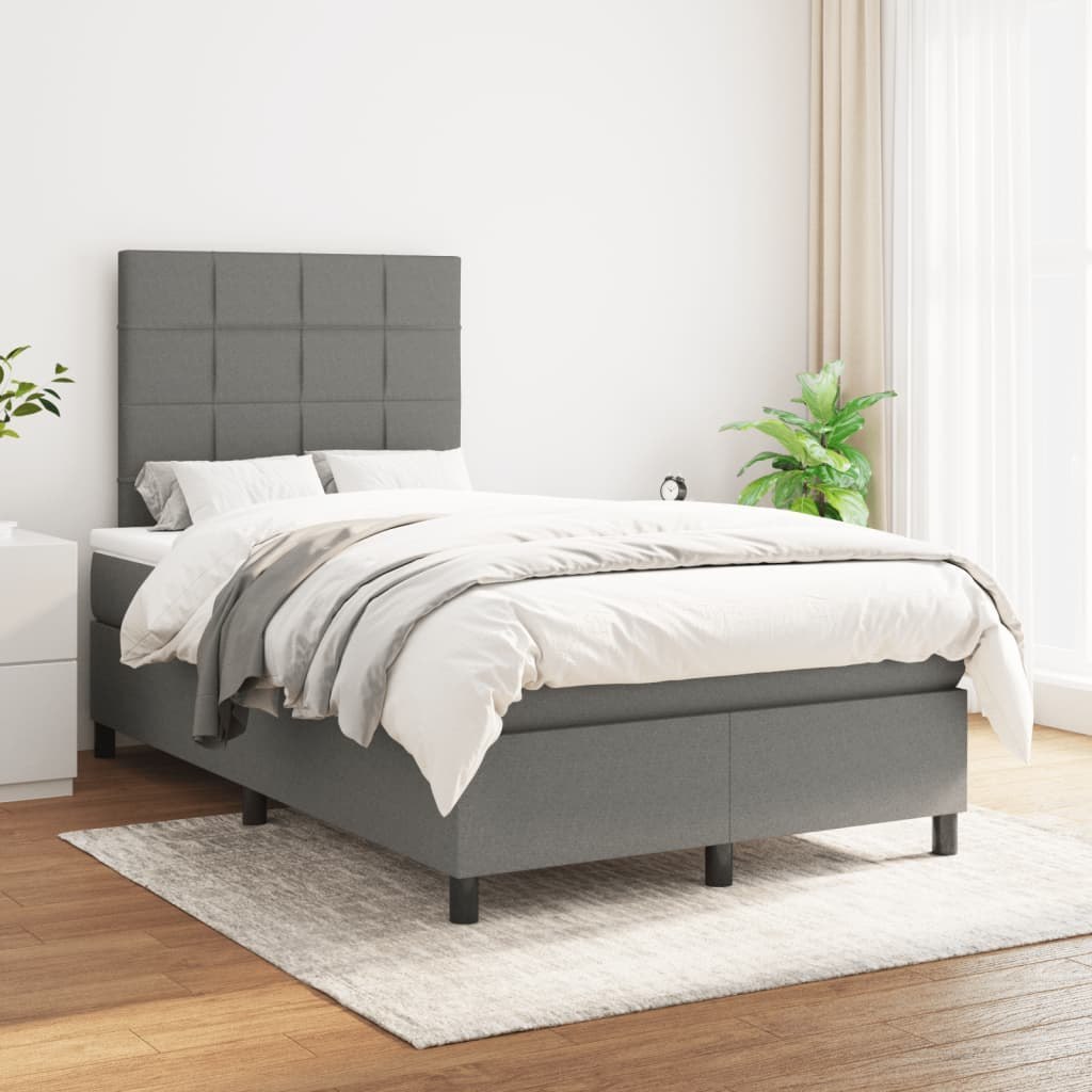 Lumarko Łóżko kontynentalne z materacem, ciemnoszara tkanina 120x200 cm