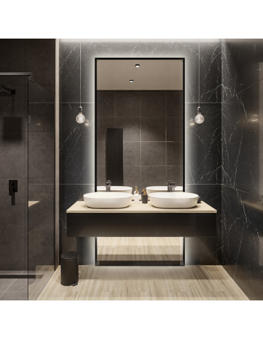 Lustro w czarnej ramie do toaletki w dwóch częściach z podświetleniem LED - 1503 LED- kolor ramy do wyboru, Wymiary: 90x190