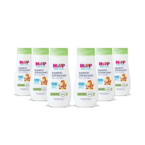 HiPP Baby Care - szampon z odżywką dla dzieci, rozczesuj włosy i chroni skórę głowy, neutralne pH dla skóry wrażliwej, z naturalnym ekstraktem z migdałów Bio, 6 sztuk po 200 ml